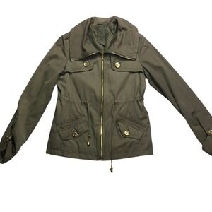 Guess Jeans Womens‎ Olive Green Utility Field Jacket Drawstring Gold Hardware S
